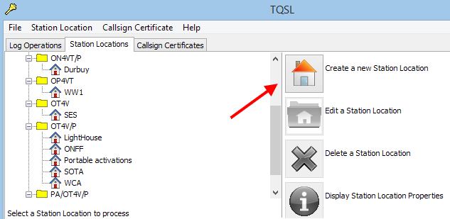 TQSL: Station Locations > Create a new Station Location