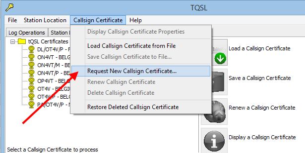 TQSL: Callsign Certificate > Request New Callsign Certificate